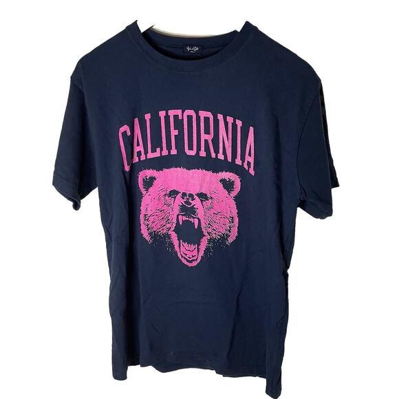 Brandy Melville John Galt California Pink Bear Logo Navy T-Shirt Women Sz S / M - Picture 3 of 7